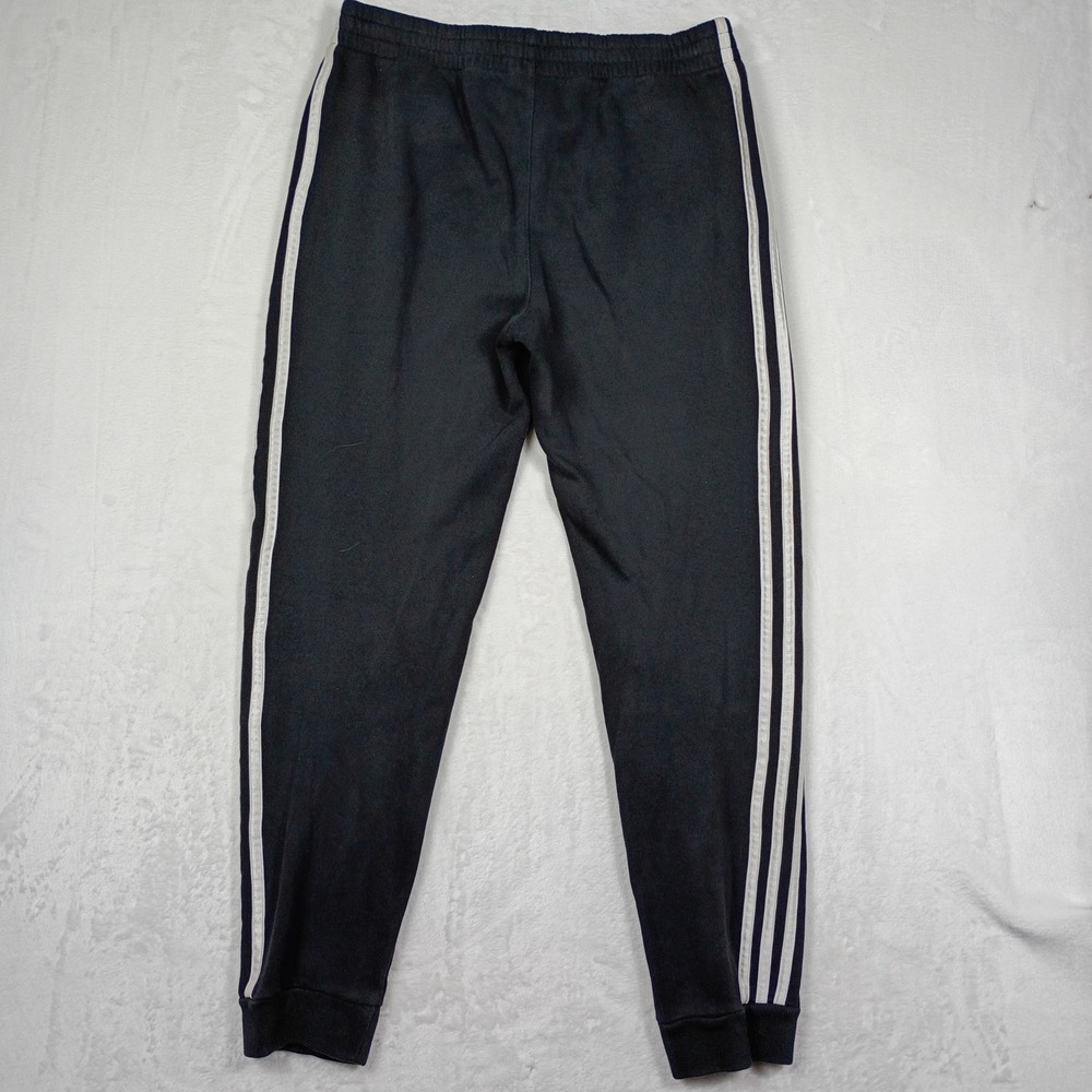 Adidas Boys XL 18/20‎ Black 3-Stripe Fleece Jogger Track Pants White Logo - Picture 3 of 6
